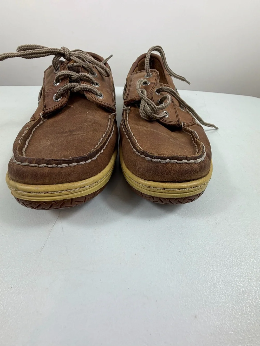 Sperry Men's Brown Leather Boat Shoes - 9.5 Casual Lace-Up Deck Shoes